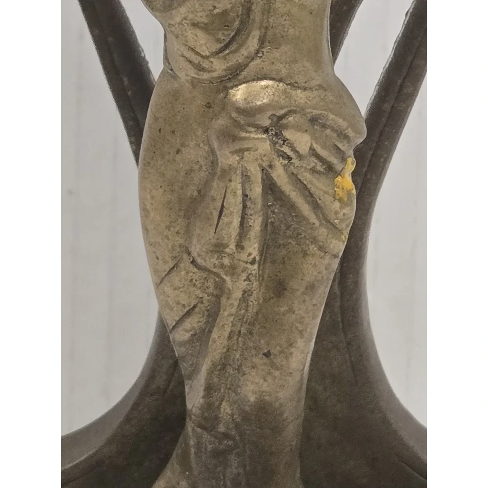 Vintage Brass Art Nouveau Revival Lady or Nymph Table Vanity Mirror, 12 Inch